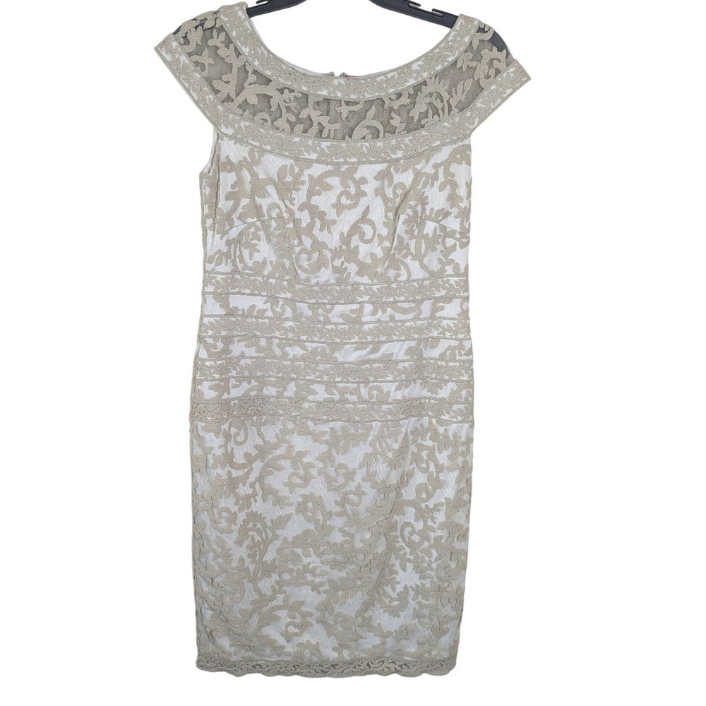 Tadashi Shoji Embroidered Banded Lace Cap Sleeve Dress White Cream Size 4